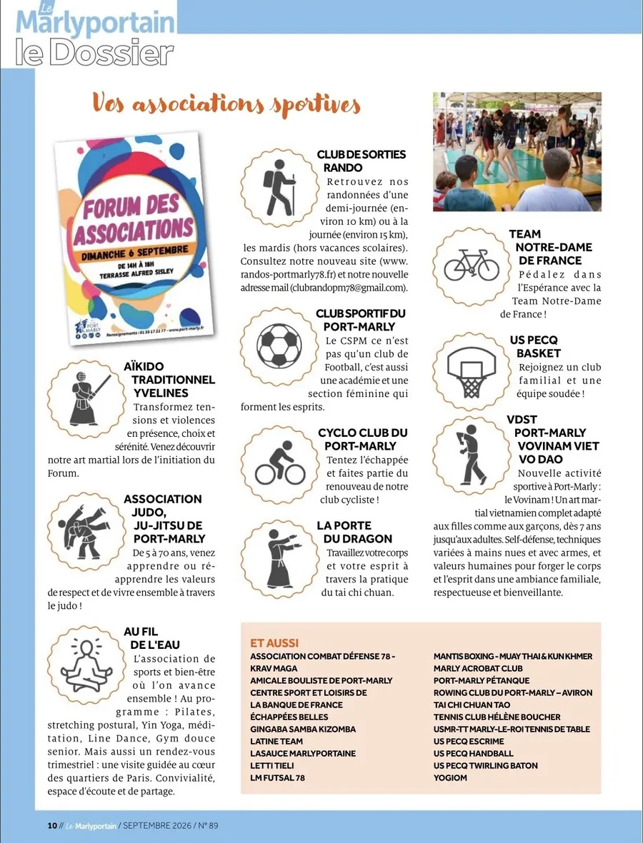 Page du dossier « Vos associations sportives » du Marlyportain, avec l'encart consacré au VDST Port-Marly