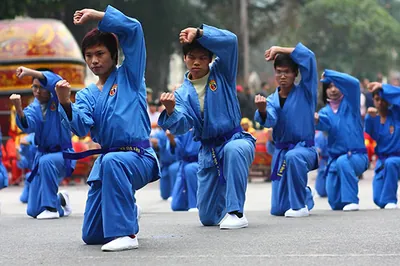 Adultes pratiquant le Vovinam en démonstration